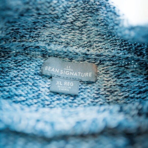 Mens 2024 LL Bean Signature Organic Cotton Rollneck Sweater XL Blue White Knit - Picture 3 of 4